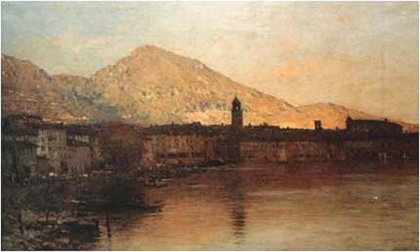 Bartolomeo Bezzi Sole cadente sul lago di Garda Germany oil painting art